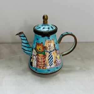 Authentic Kelvin Chen Cat Teapot No.1031 | Taiwan Cloisonné Enamel | Miniature